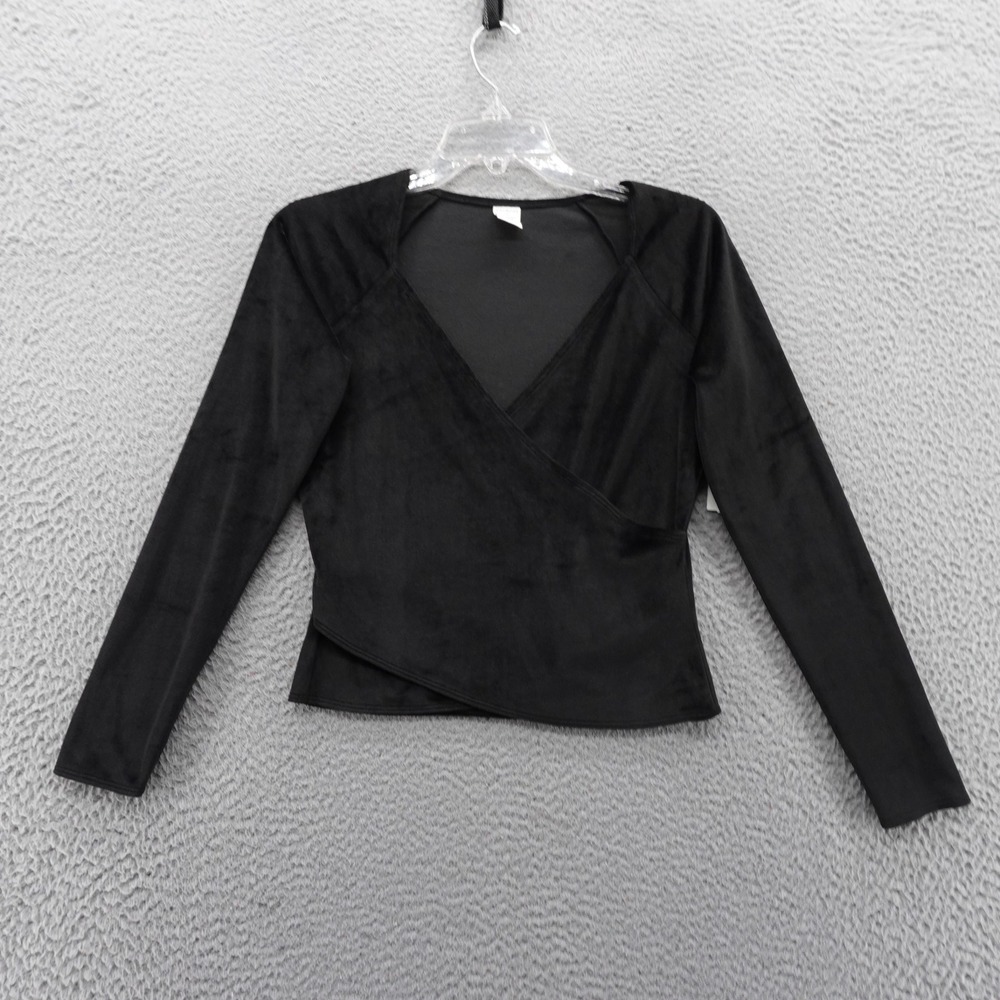 Melrose and Market Womens Black Velvet Wrap Front Long Sleeve Top Small NEW